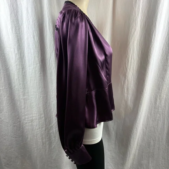 Sandra Angelozzi Elegant Silk Wrap Blouse in Rich Purple 42 - Picture 3 of 10